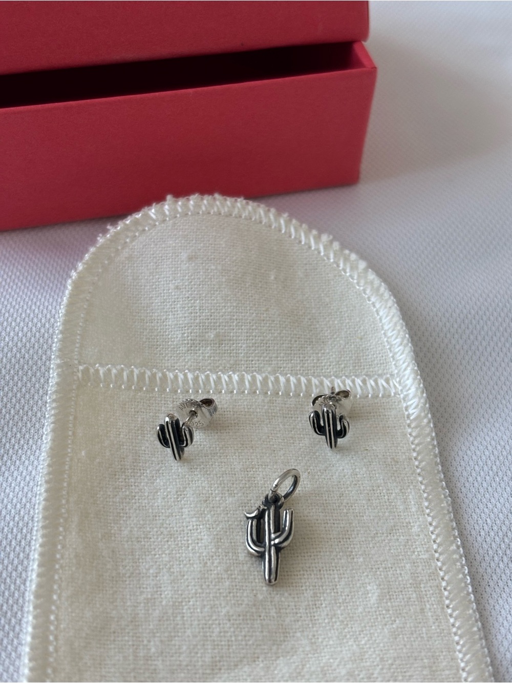RETIRED James Avery Sterling Silver Cactus Set - Ring, Post Earrings, & Charm - Picture 4 of 7